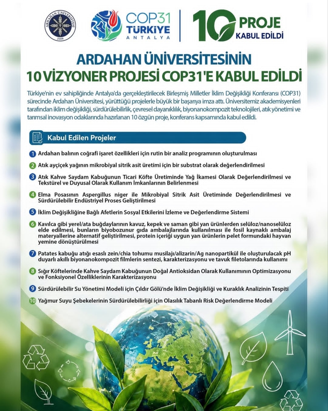 Yüksekokulumuz Öğretim Üyesi Doç. Dr. Bilge Sayın’ın Üç Projesi COP31'e Kabul Edildi.